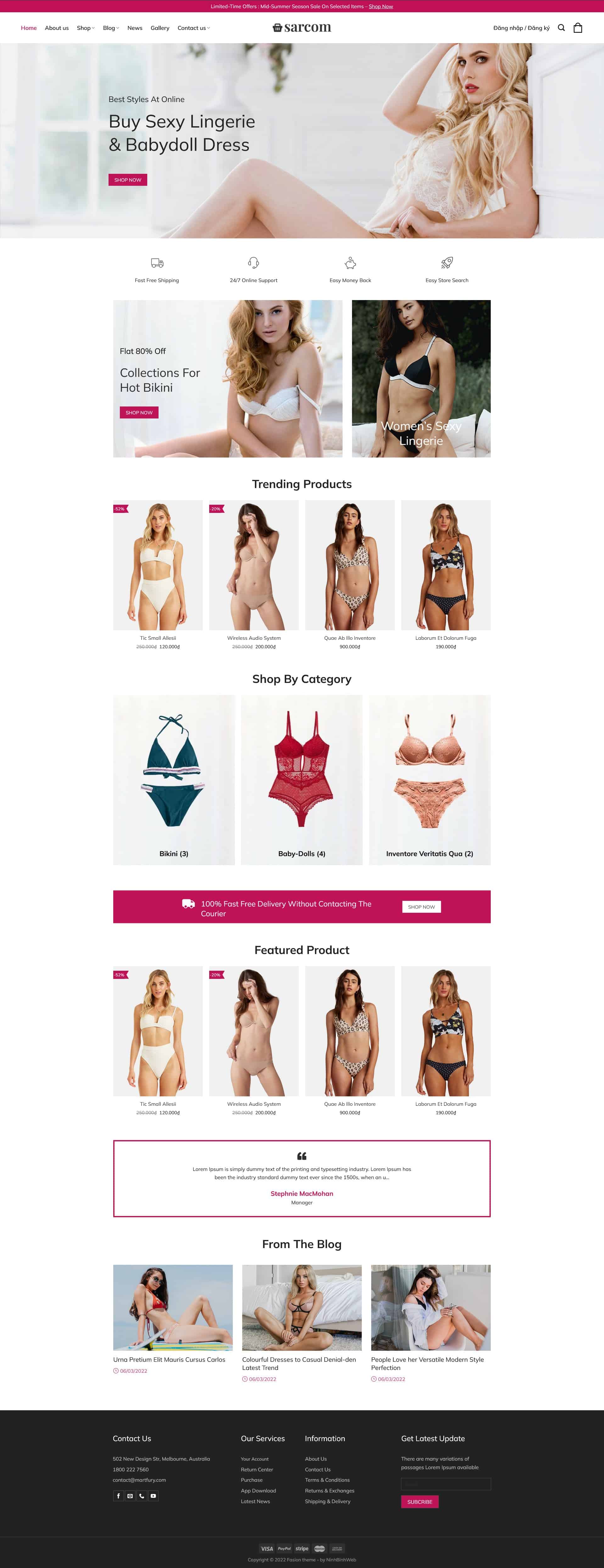 Theme wordpress shop thời trang áo lót sexy